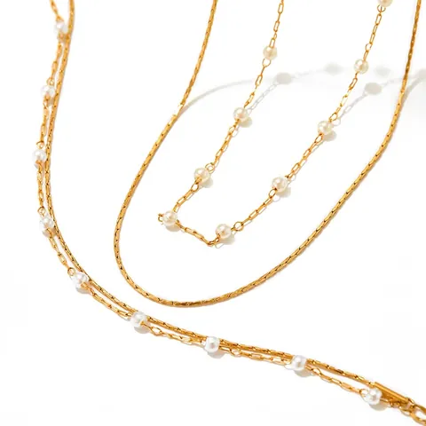 Collar Y Pulsera De Acero Inoxidable Cadenas De Perlas Artificiales De Imitación En Capas Elegante Minimalista Para Mujeres