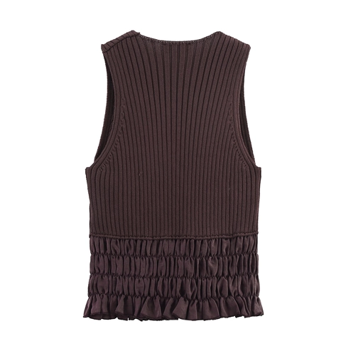 Stricktop Mit Rüschensaum Und V-Ausschnitt Zum Binden Ärmellose Schmale Kurze Strickweste Für Damen