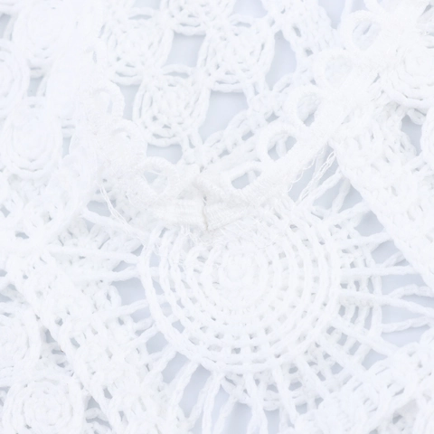 Elegante Camicetta In Pizzo Traforato Da Donna Colletto Polo Uncinetto Geometrico Top A Maniche Lunghe Orlo Ondulato