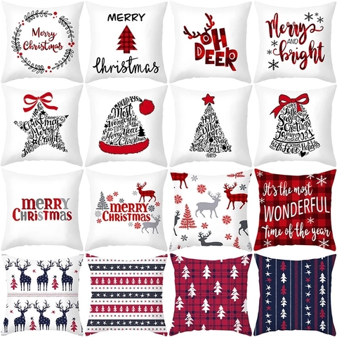 Fundas De Cojín De Navidad Poliéster Felpa Corta Reno Árbol De Navidad Decoración Festiva Para El Hogar