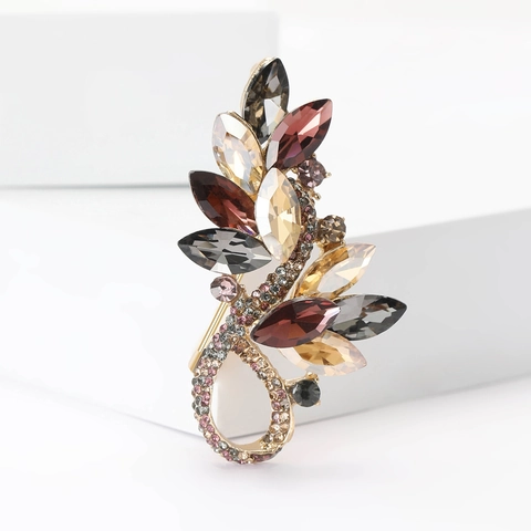 Elegante Legierung Blatt Brosche Mit Bunten Strasssteinen Und Kristallen Dekorative Nadel Zubehör Für Damen Anzug Mantel Schmuck