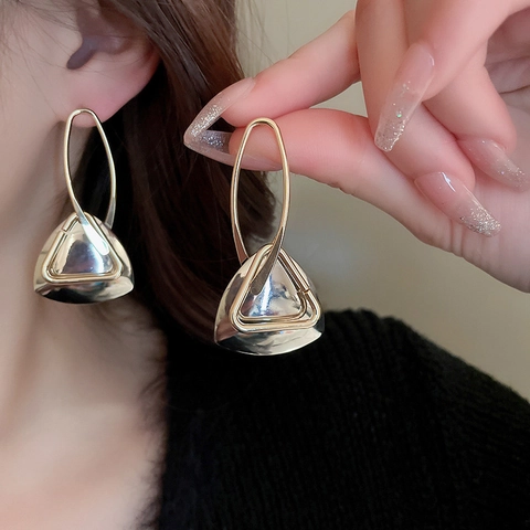 Orecchini Pendenti Geometrici A Triangolo Con Perno In Argento Sterling 925 Rame Bicolore Cavo Chic Per Donna