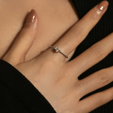 S925 Sterling Silver Square Zirconia Polygon Geometric Ring For Women Minimalist Fashion Small D-Shaped Jewelry Finger Ring Gift