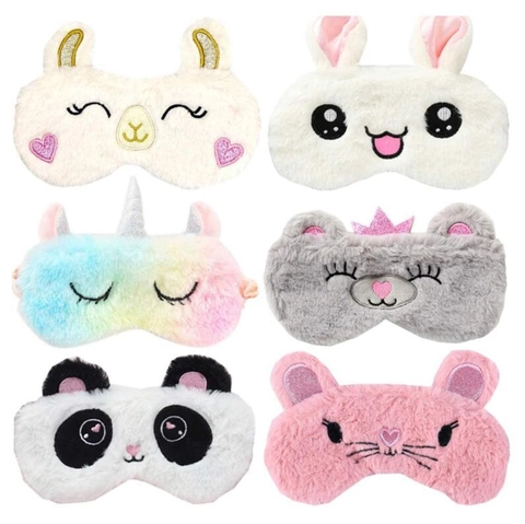 Plush Sleep Eye Mask Gradient Cartoon Animal Blackout Blindfold Soft Elastic Strap For Travel Nap Women Girls Cute