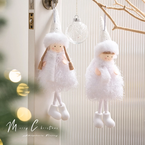 Bambola Di Angelo Di Natale In Peluche Ornamento Da Appendere Cappello Con Paillettes Bianco Fata Elfo Ciondolo Per Albero