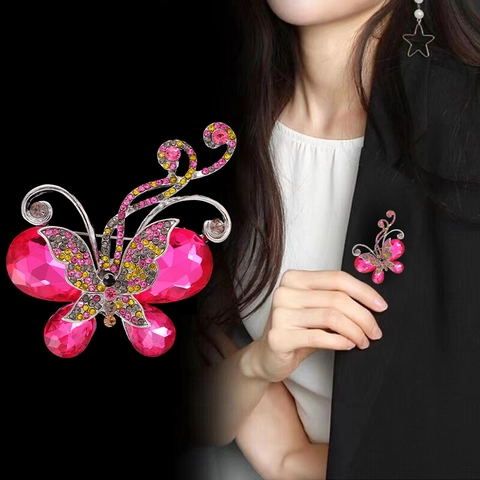 Elegante Spilla A Farfalla Vintage Lega Strass Cristallo Insetto Distintivo Per Donne Abito Cappotto Gioielli