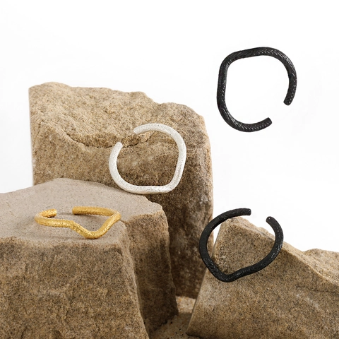 Bague En Argent Sterling 925 Texture Irrégulière Motif De Vague Anneau Ouvert Ajustable Bijoux Esthétiques Minimalistes Femmes