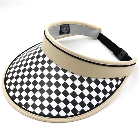 Checkerboard Pattern Open Top Sun Visor Hat UV Protection Breathable Summer Outdoor Sports Adjustable Cap For Women