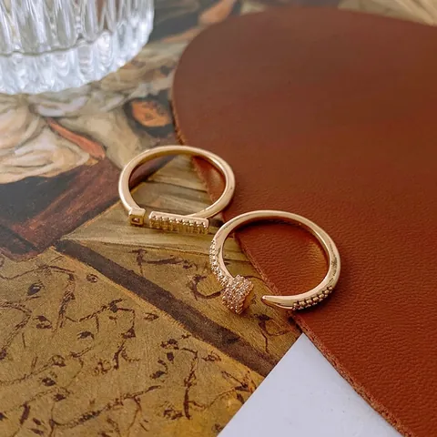 Geometrischer Verstellbarer Ring Kupfer Zirkon Vergoldet Rund Quadratisch Minimalistisch Elegant Schmuck Für Damen