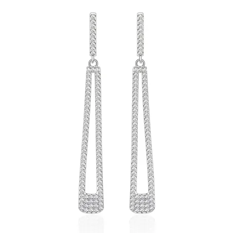925 Sterling Silber Geometrische Lange Ohrhänger Mikro Pave Zirkonia Lineare Dangle Ohrringe Minimalistischer Schmuck Für Damen