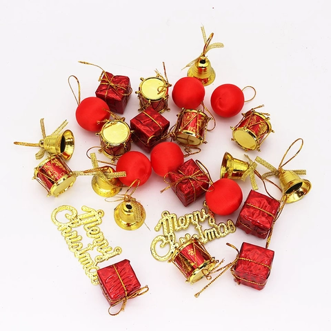 Christmas Tree Ornaments Set PVC Miniature Gift Boxes Bells Drums Merry Christmas Hanging Decoration For Festive Party Decor