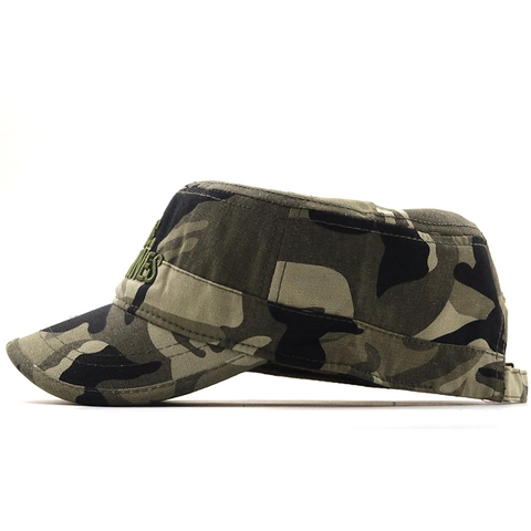 Camouflage Cadet Cap Cotton Canvas Flat Top Military Hat Adjustable Sun Protection Outdoor Fishing Hat Men Women