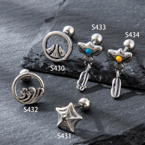 Pendientes De Botón De Acero Inoxidable Vintage Con Circonita Turquesa Sintética Punk Pluma Telaraña Joyería