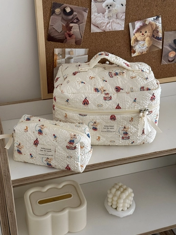 Borsa Per Trucco In Cotone Trapuntato Stampa Coniglio Circo Cartone Animato Pochette Cosmetica Portatile Organizzatore Da Viaggio Kawaii