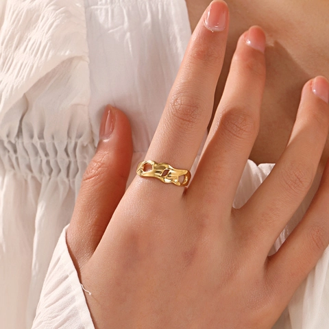 Anello Traforato Irregolare In Acciaio Inossidabile Regolabile Minimalista Geometrico Retrò Gioielli Per Donne
