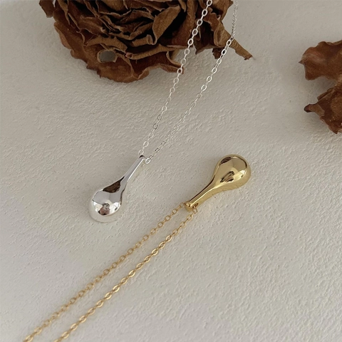 Collana Con Ciondolo A Goccia Minimalista In Argento Sterling 925 Lucido Forma Goccia D'acqua Gioielli Eleganti Da Donna