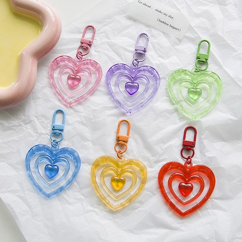 Dolce Portachiavi Con Cuore Nidificato Multistrato In Acrilico E Resina Ciondolo Per Borsa Color Caramella Per Donne Ragazze