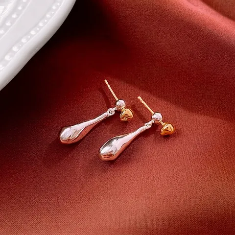 Teardrop Drop Ohrringe Für Damen Zweifarbige Gold Silber Metall Anhänger Mit Silbernem Ohrstecker Elegante Mode Schmuck
