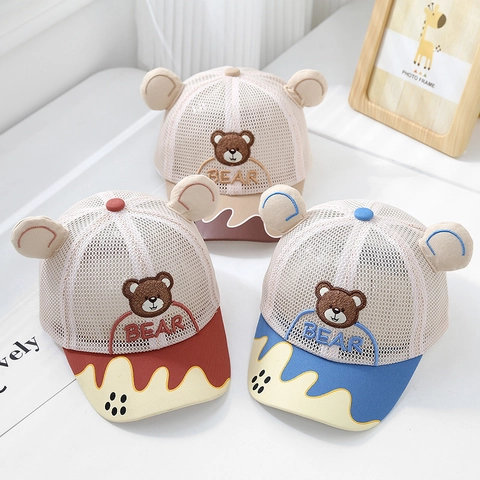 Gorra De Béisbol De Malla Para Niños Transpirable Protección Solar Aire Libre Bordado De Oso Orejas 3D