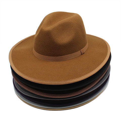 Classic Fedora Hat Wide Brim Woolen Felt Jazz Cap Solid Color Vintage Style For Men And Women Elegant