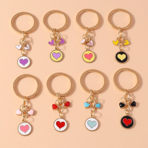 Llavero de Corazón Dulce de Aleación de Zinc Esmalte Goteo de Aceite Colgante Redondo Adorno para Bolso para Mujeres Niñas Regalo Accesorio de Moda