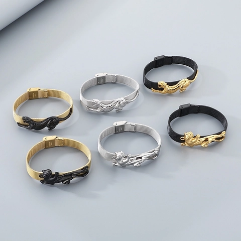 Heren Roestvrij Stalen Mesh Armband Luipaard Panter Diermotief Verstelbaar Hip Hop Mode Sieraden
