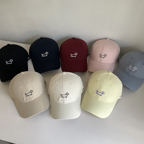 Casquette De Baseball Coton Broderie Chien Teckel Ajustable Chapeau Soleil Été Style Dessin Animé Femmes