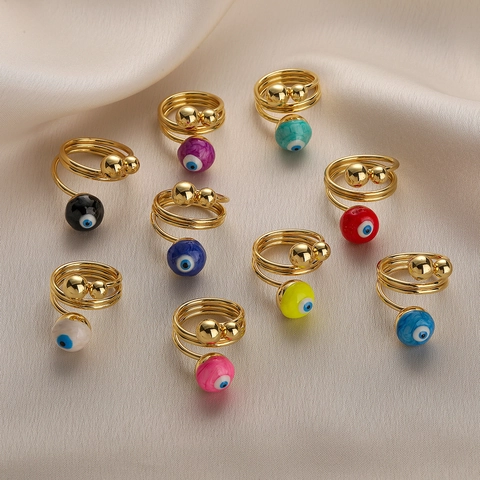 Anello Regolabile a Spirale Malocchio in Rame Placcato Oro Vintage per Donna Creativo Smalto Geometrico Minimalista Personalizzato Anello Aperto