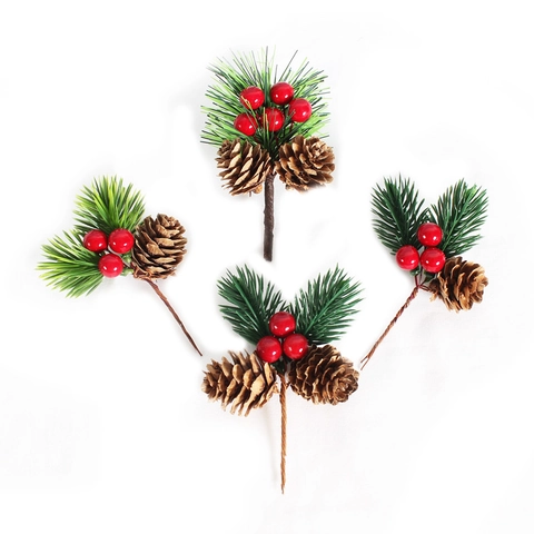 Weihnachtsdekoration Künstliche Kiefernzweige Kiefernzapfen Rote Beeren Picks Für Baum Girlande Geschenkverpackung DIY Ornamente