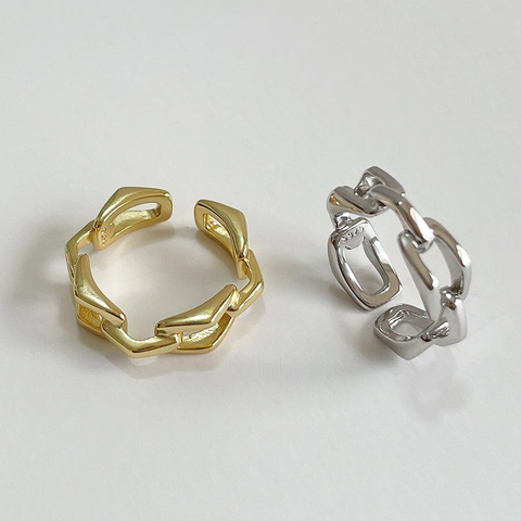 925 Sterling Silver Geometric Chain Link Ring For Women Open Adjustable Minimalist Index Finger Jewelry Niche Design