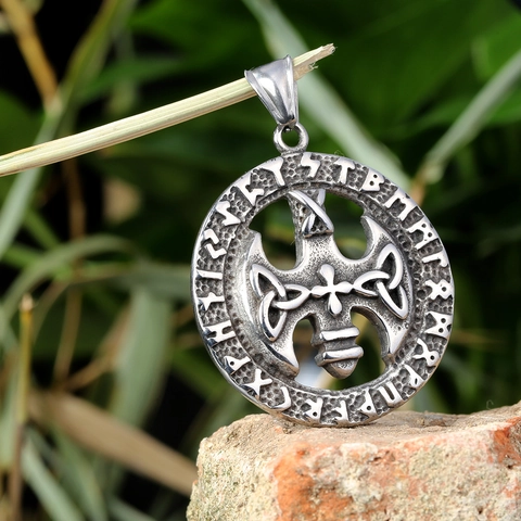 Collar Con Colgante De Hacha Vikinga De Acero Inoxidable Redondo Nudo Celta Cruz Runas Futhark Joyería Nórdica Retro Para Hombres