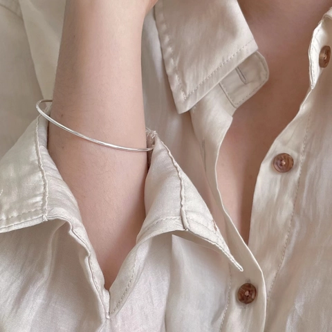 925 Sterling Zilveren Open Armband Met Ronde Kralen Minimalistisch Geometrisch Dunne Lijn Sieraden Dames Mode Accessoire