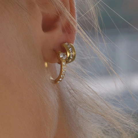 Orecchini a Cerchio in Acciaio Inossidabile con Zirconia per Donna Ipoallergenico Placcato Oro Geometrici Huggie Gioielli Moda Lusso Regalo