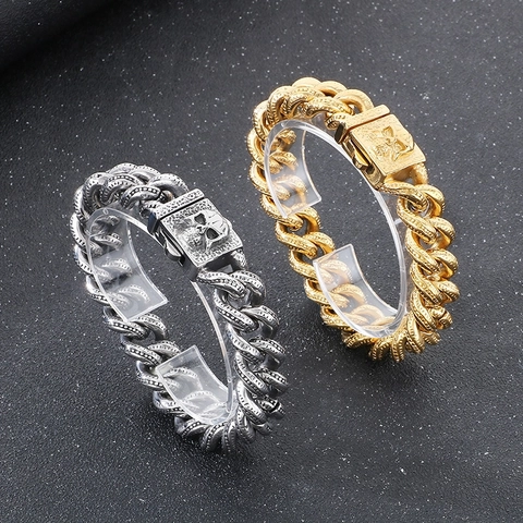 Bracciale A Catena Cubana Acciaio Inossidabile Chiusura Con Teschio Punk Rock Gothic Gioielli Da Uomo Retro Streetwear
