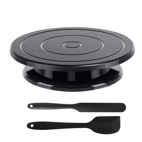 Black Cake Turntable Rotating Stand With Spatulas And Scrapers Plastic Baking Tools For DIY Cake Decorating