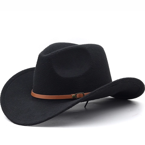 Vintage Western Cowboy Fedora Hat Wide Brim Distressed Polyester Felt With Faux Leather Buckle Band For Men Women Hat