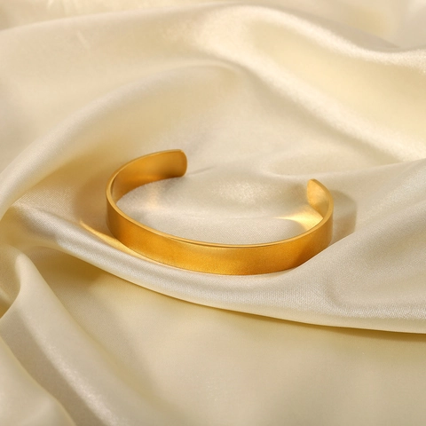 Minimalist 18K Gold Plated Stainless Steel Wide Cuff Bracelet Open Geometric Jewelry For Women Trendy INS Style