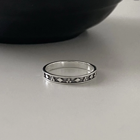 925 Sterling Silver Ring Vintage Geometric Engraved Pattern Retro Minimalist Korean Style Fashion Jewelry For Women