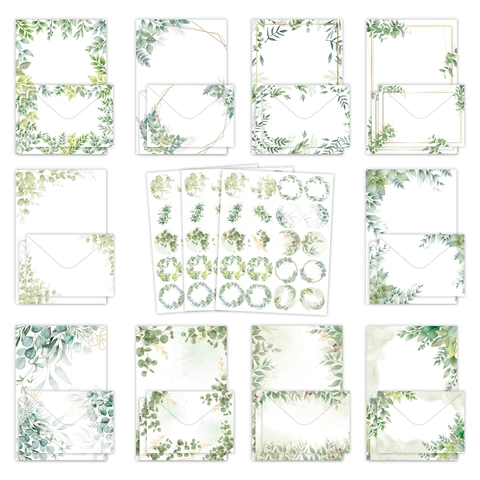 Eucalyptus Leaf Stationery Writing Paper And Envelopes Watercolor Greenery Minimalist Office School Supplies Wedding Invitation Greeting Note Cards