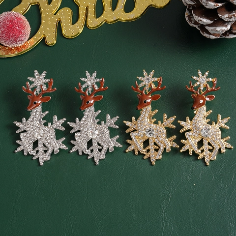 Weihnachten Rentier Schneeflocke Legierung Strass Emaille Ohrringe Mit 925 Sterling Silber Ohrstecker Schmuck Für Damen