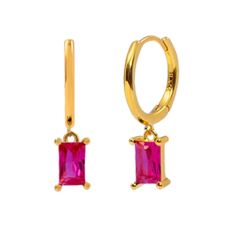 Elegant Geometric Copper Hoop Earrings With 925 Sterling Silver Post Rhinestone Waterdrop Rectangle Dangle Earrings For Women