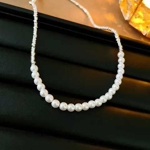 Artificial Baroque Pearl Necklace Alloy Irregular Metal Beads Stitching Choker Light Luxury Elegant Fashion Accessory For Women
