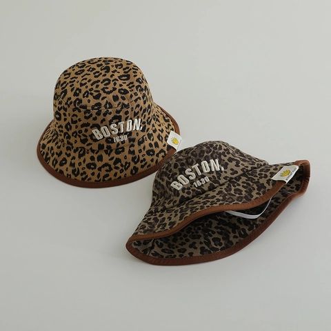 Cappello Da Pescatore Per Bambini Leopardato In Misto Cotone Ricamo Boston Protezione Solare Outdoor