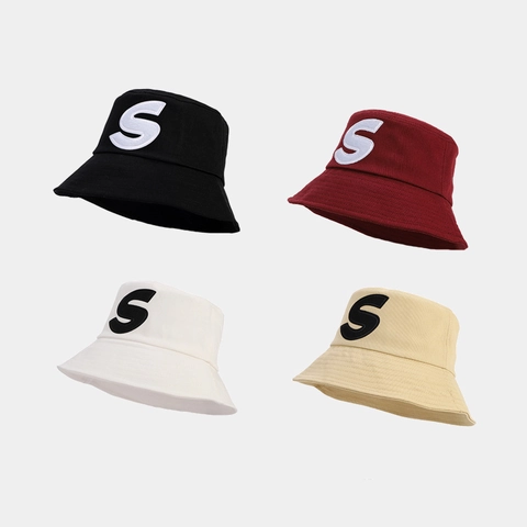 Cappello Alla Pescatora In Cotone Ricamato Lettera S Protezione Solare Estiva Casual Streetwear