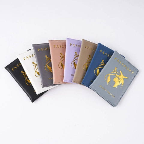 Passport Holder Cover PU Leather Travel Case Gold Stamping Plane Map Pattern Ultra Light Slim Protector For International Trip