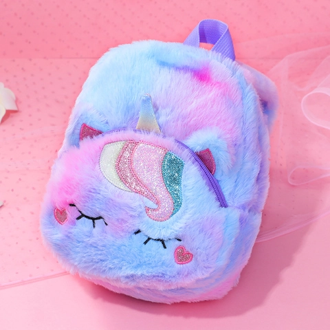 Cute Unicorn Plush Backpack Sequined Gradient Soft Fur Mini School Bag For Kids Teen Girls Small Travel Daypack Gift