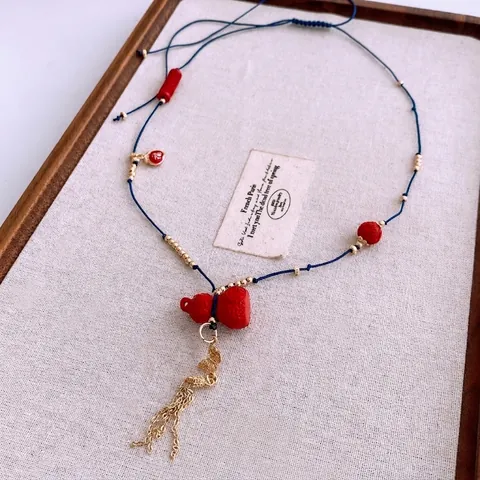 Collana Con Pendente A Zucca Vintage Rame Cinabro Nappa Lunga Corda Intrecciata Catena Maglione Gioielli Stile Etnico Per Donna