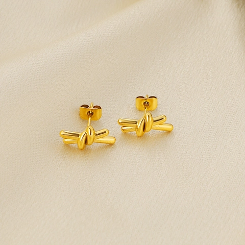 Pendientes De Botón Con Nudo Acero De Titanio Minimalista Pequeño Diseño Retorcido Para Mujeres Elegante Estilo Francés Chic