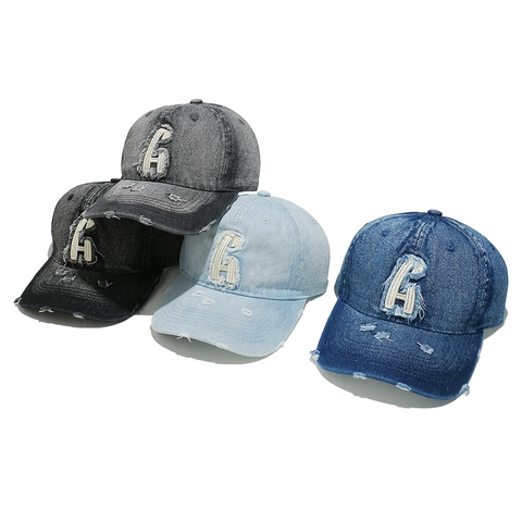 Cappellino Da Baseball In Denim Lavato Retro Con Ricamo Di Lettere E Buchi Cappello Da Sole Regolabile Per Uomo Donna