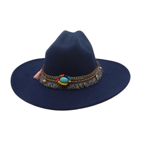 Cappello Fedora A Tesa Larga Stile Etnico Bohémien Con Nappa Turchese Feltro Di Lana Cappello Da Sole Cowboy Per Donne Uomini